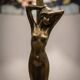 Art Nouveau Table Lamp in Burnished Brass and Coloured Glass (c. 1980)