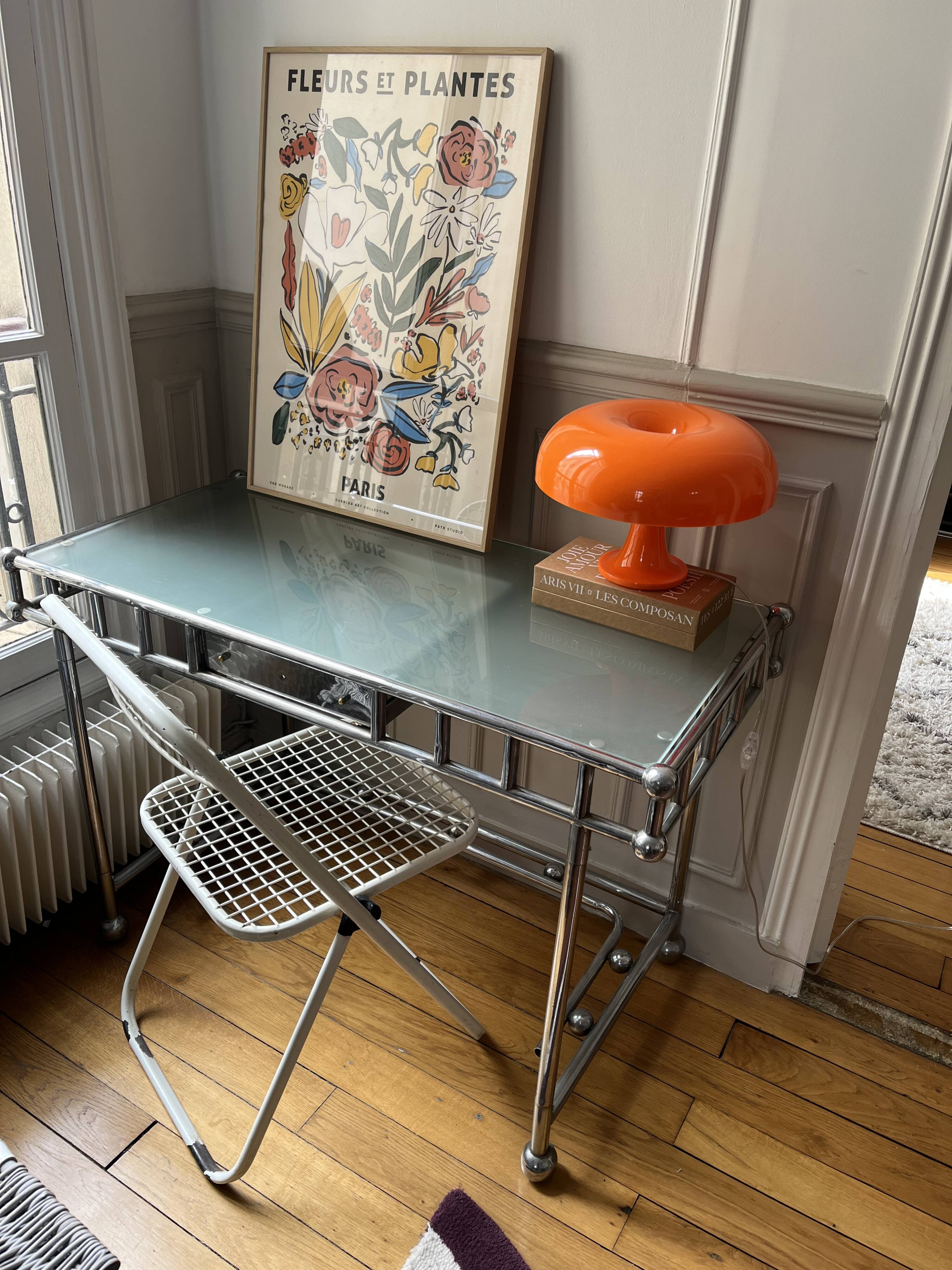 1970s vintage desk in metal/chromed steel
