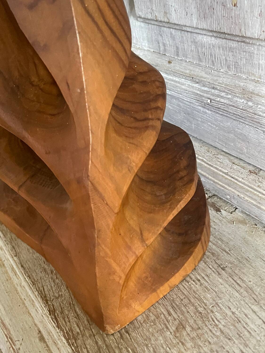 Vintage olive wood carved lamp 59cm