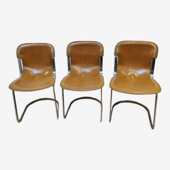 Trio de chaises pour cidue vers 1960 acier chromé et cuir