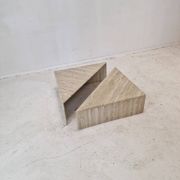 Set of Two Triangle Coffee Tables In Travertine By Up & Up, Italy 1980's
