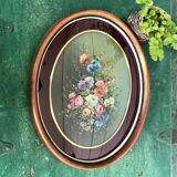 Curved oval frame – floral painting signed