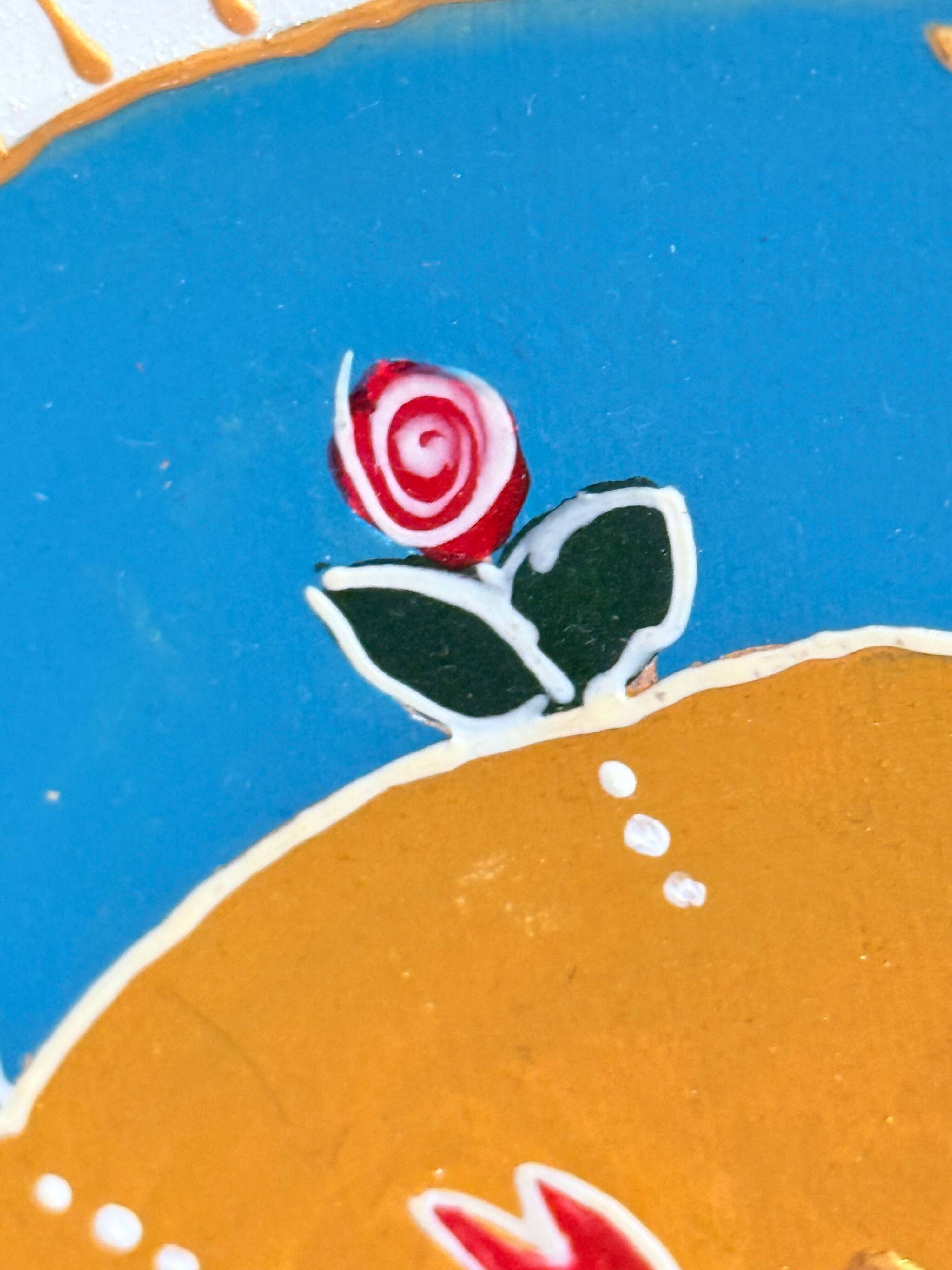 Hand-Painted Wall Decorative Ceramic Plate with Dove & Floral Folk Art Design