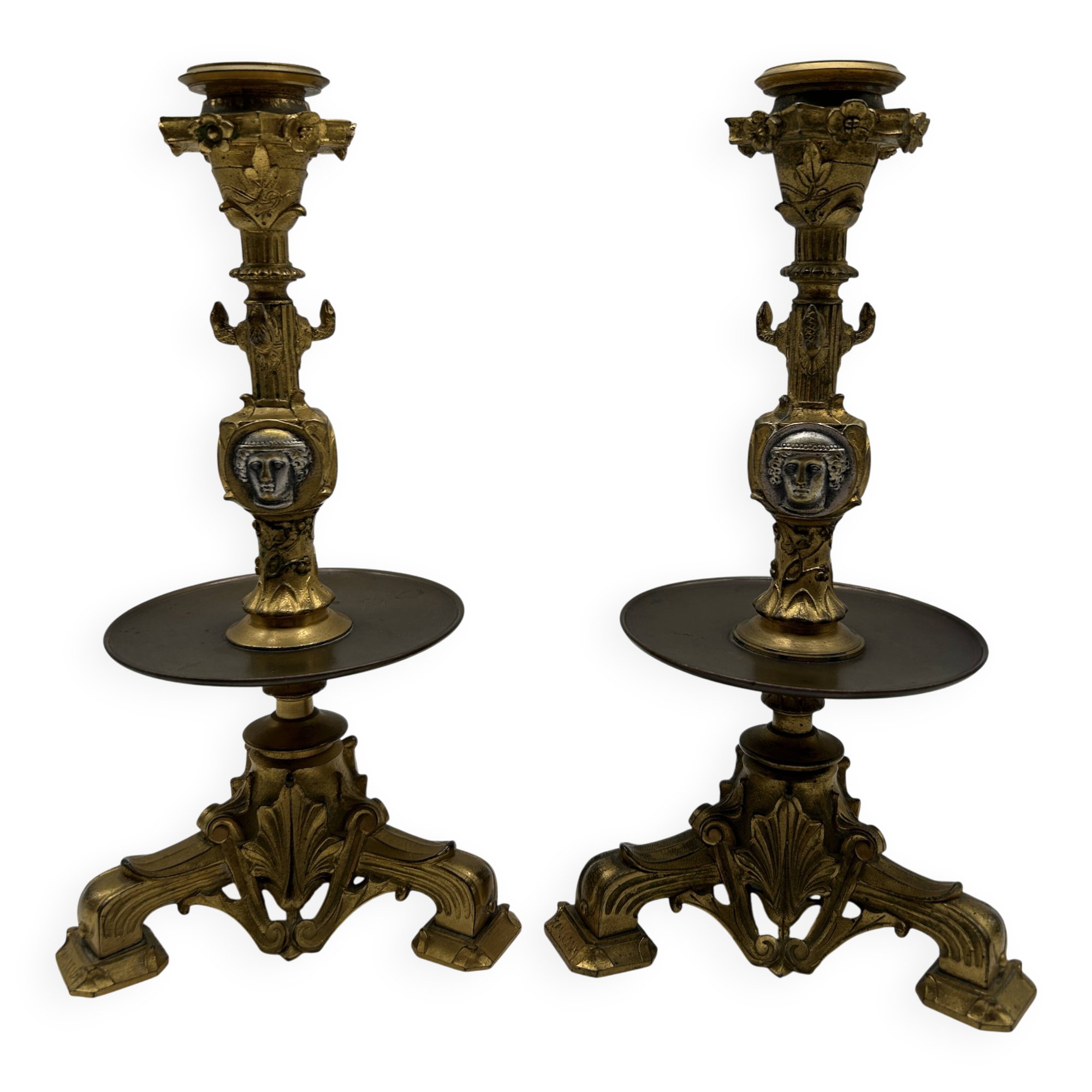 Pair of gilt bronze candlesticks by Cailleux - Barbedienne
