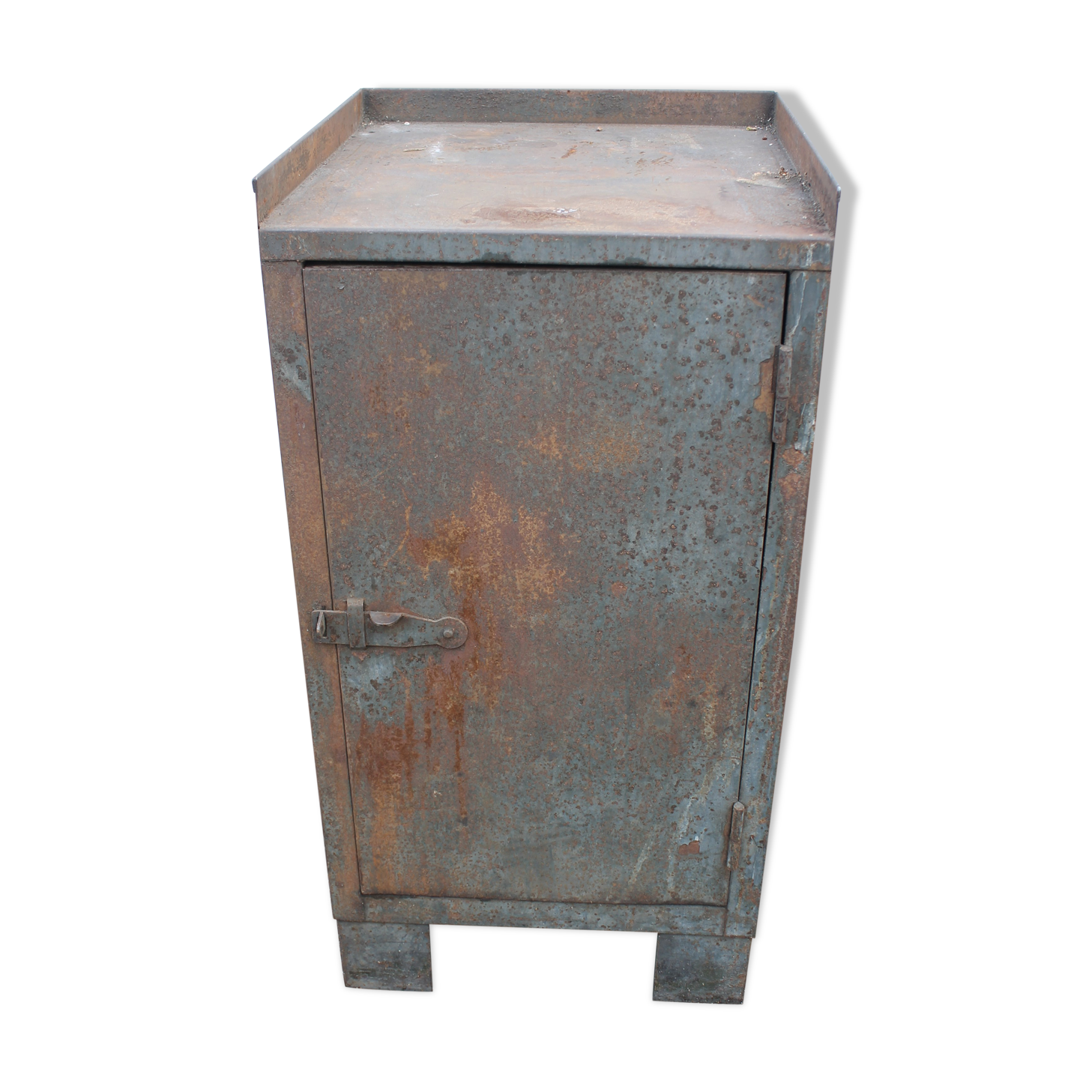 Grey industrial metal cabinet to be restored