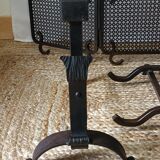 Cast iron and wrought iron fireplace screen set