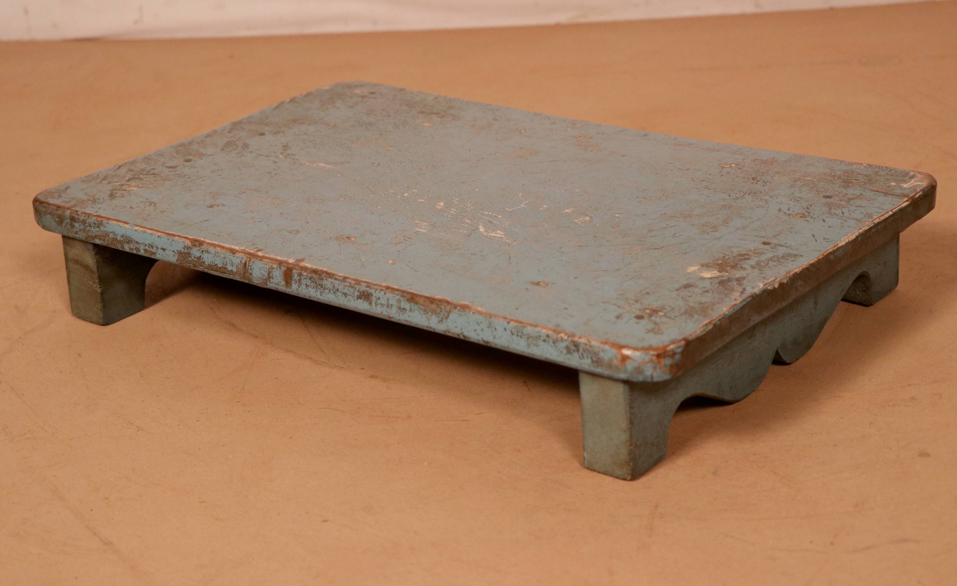 Old Burmese teak tea table original blue patina