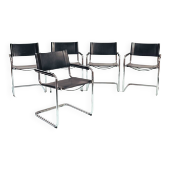 Chaises de salle à manger cantilever Bauhaus Marcel Breuer Mart Stam en cuir noir Fasem
