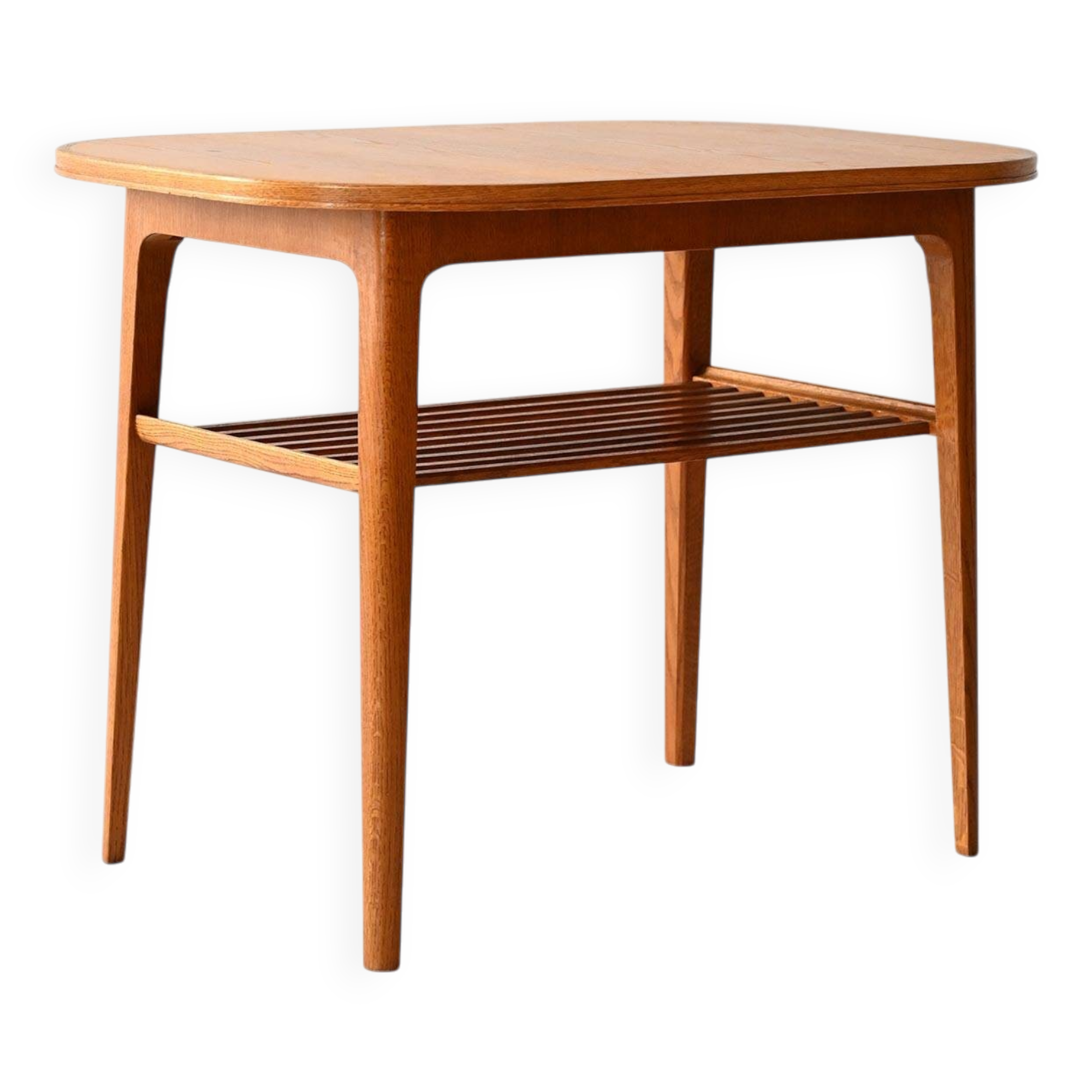 1960s Scandinavian oak coffee table with slatted shelf