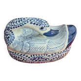 enameled ceramic terrine with duck decoration