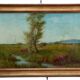 Antique oil painting on panel landscape figures cows - 19th century