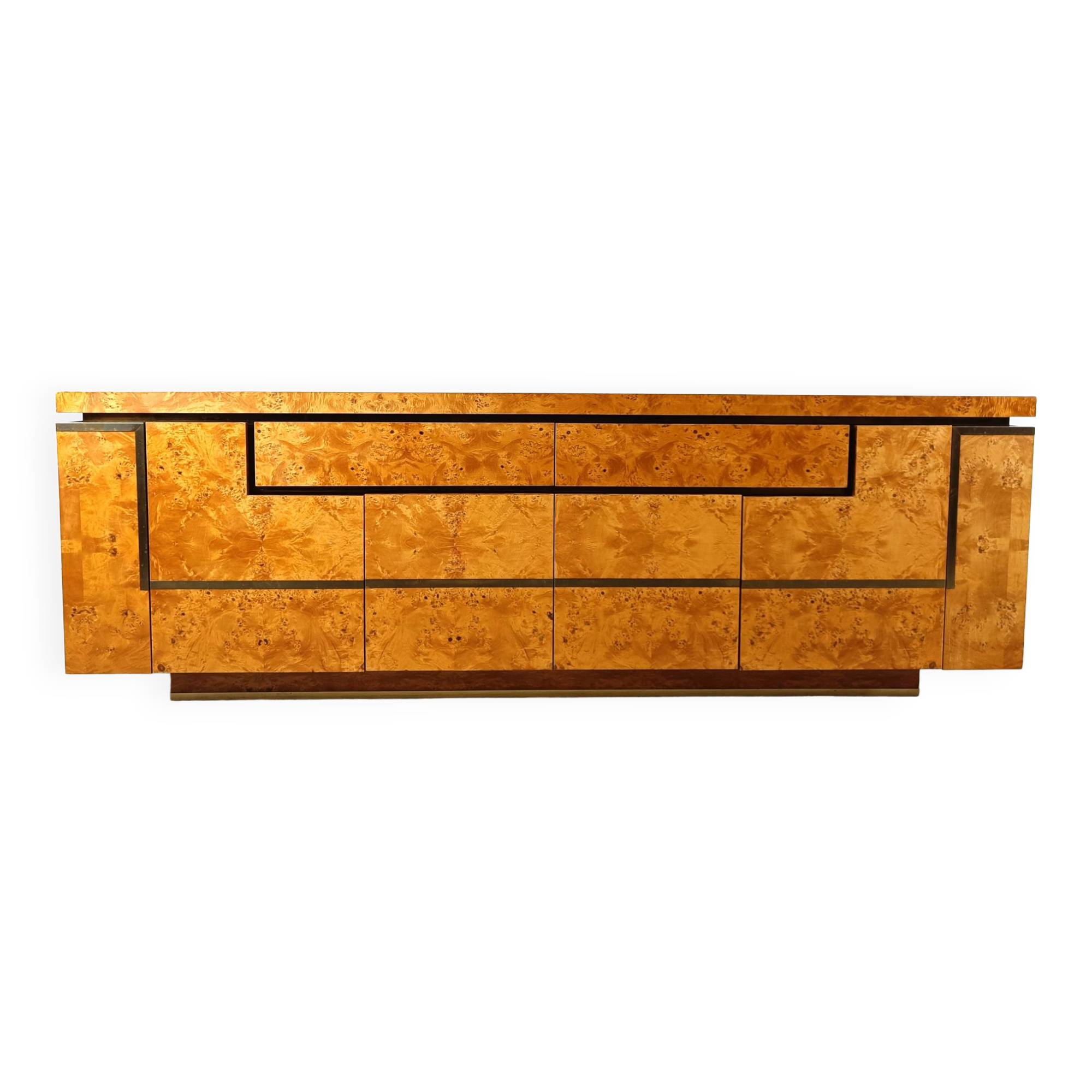 Burl wood credenza by Jean Claude Mahey, 1970s