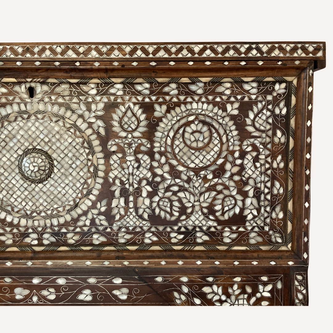 19th century Syrian, mother of pearl inlay marquetry wedding cabinet or chest