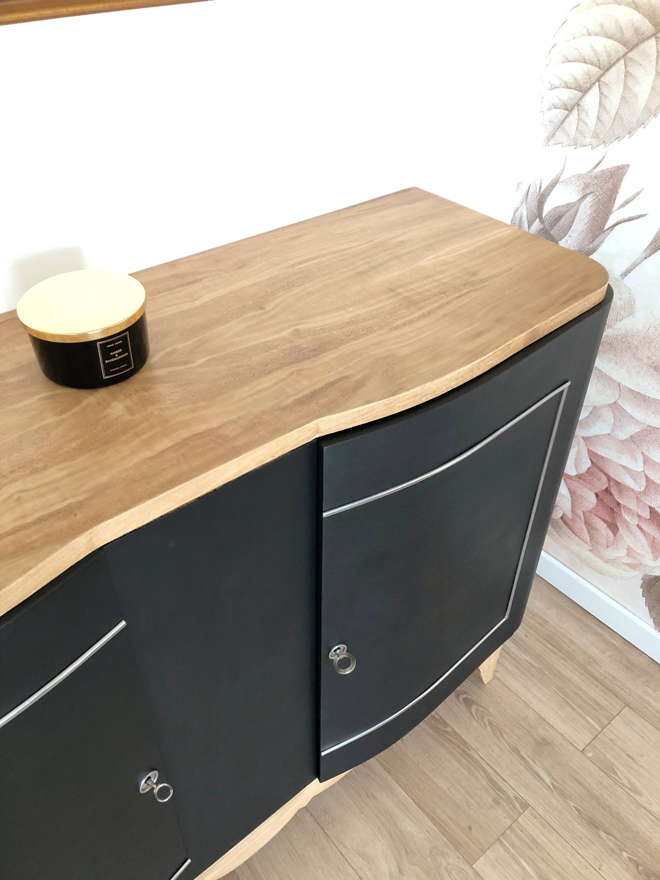 Superb Art Deco sideboard in matte black and raw wood