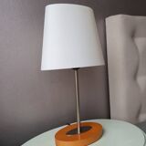 Wooden and metal lamp with plastic lampshade from the 1980s