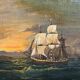 Tableau HST "Ship at Dusk" late 19th century Signed Mauval (?)