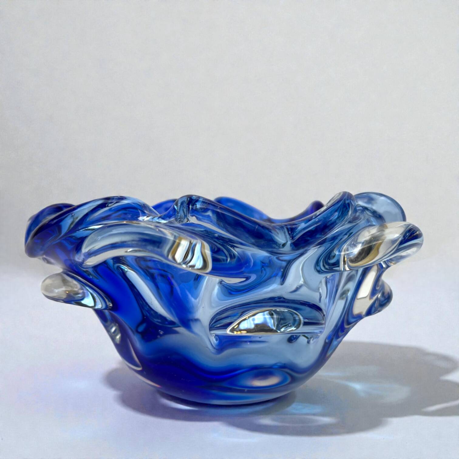 Large blue glass catchall - Murano Venice 1960