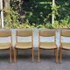 4 Baumann Scandinavian chairs, solid wood and beige leather, 1960
