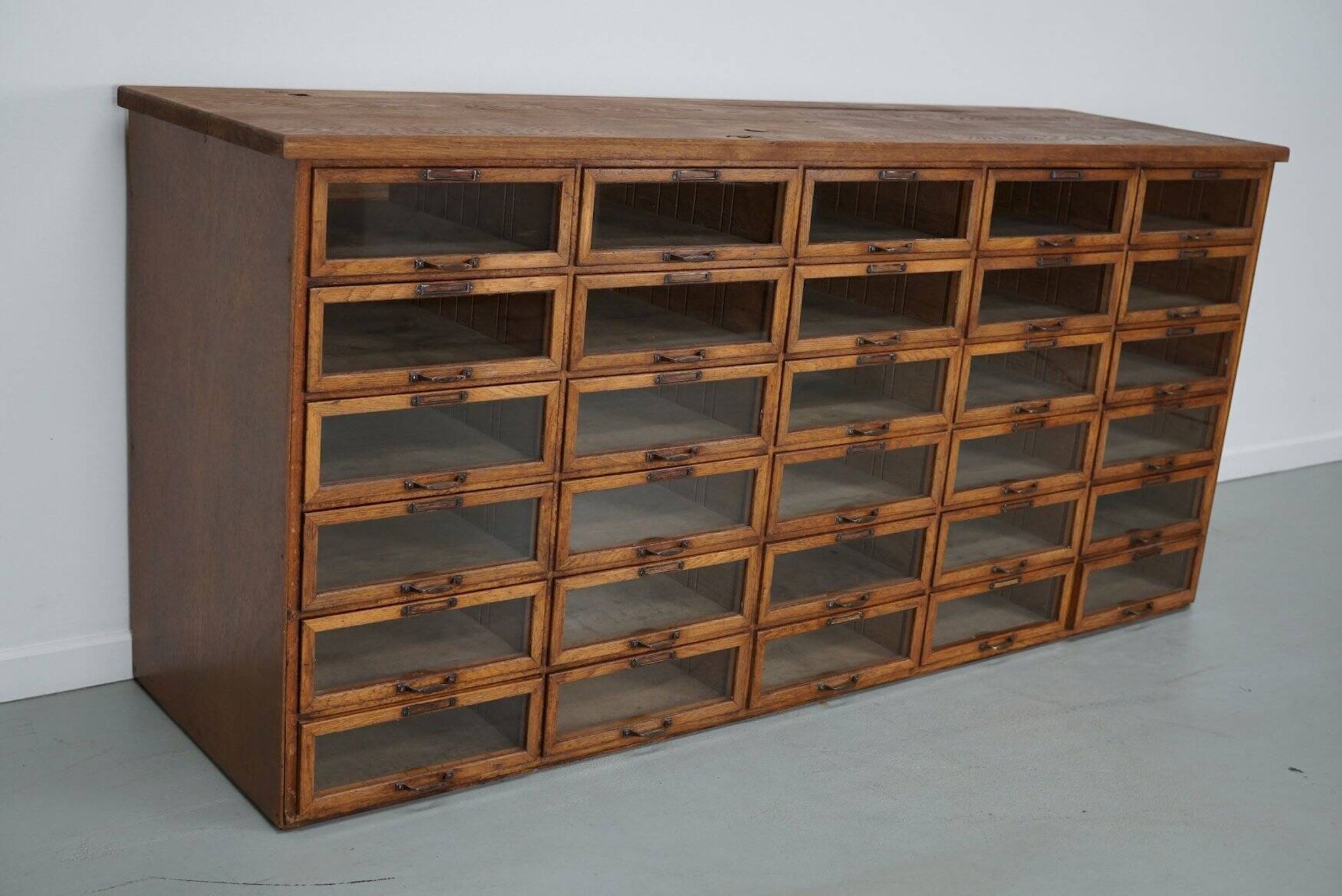 Vintage Dutch oak haberdashery shop cabinet, 1930s