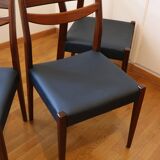 4 Scandinavian chairs in wood and faux leather, 1970.