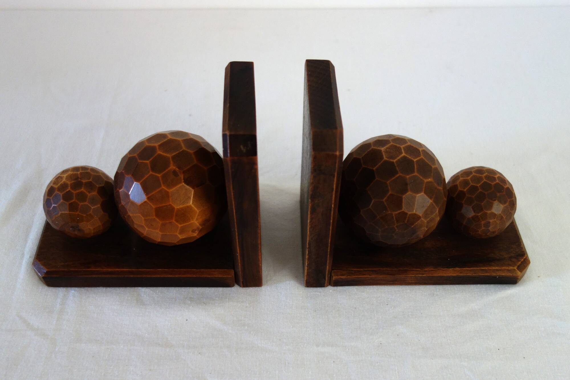 Paire de serre livre vintage en bois boules facettes