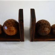 Pair of vintage wooden bookends with faceted balls