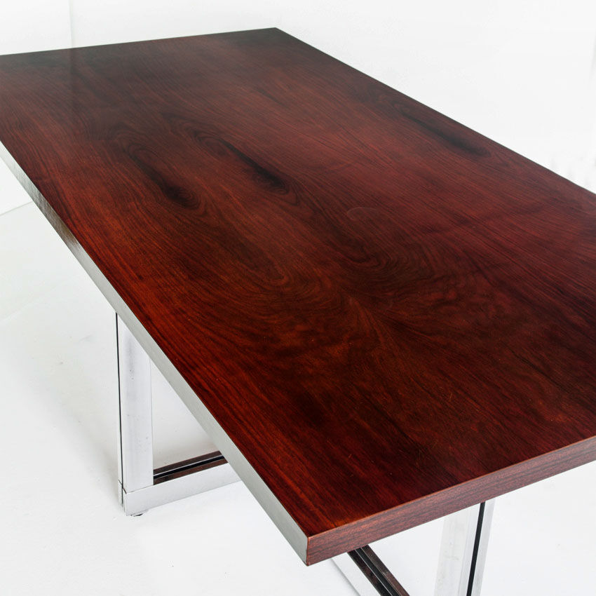 Table à manger vintage métal chromé et palissandre Espagne, années 70