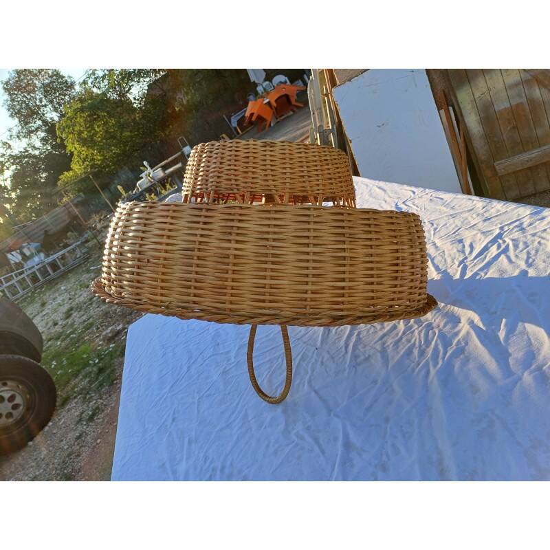 Panier vintage porte bouteilles et verres osier