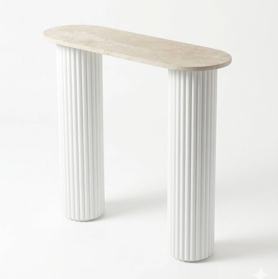 Travertine and wood console | white oak