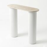 Travertine and wood console | white oak
