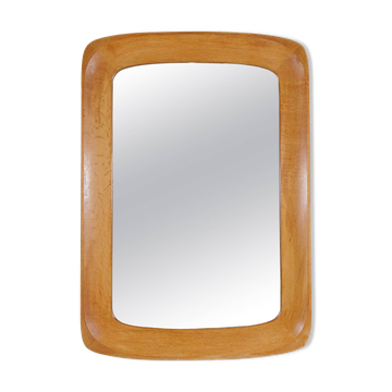 Mid-century modern sculptural wall mirror, oak, crystal glass, Glas & Trä, 1960s