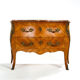 Curved Louis XV style commode in rosewood and red marble, fine.