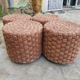 Table basse et tabourets en corde vintage