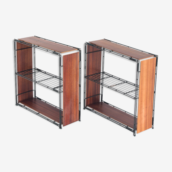 Pair of vintage modular shelves Multi Strux in metal by Multimueble, Spain 1970