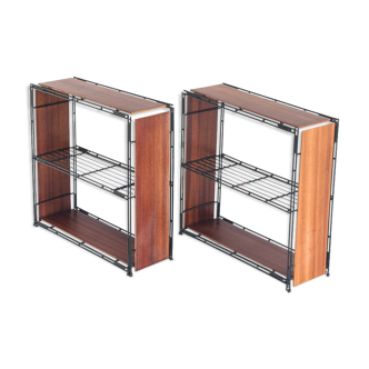 Pair of vintage modular shelves Multi Strux in metal by Multimueble, Spain 1970