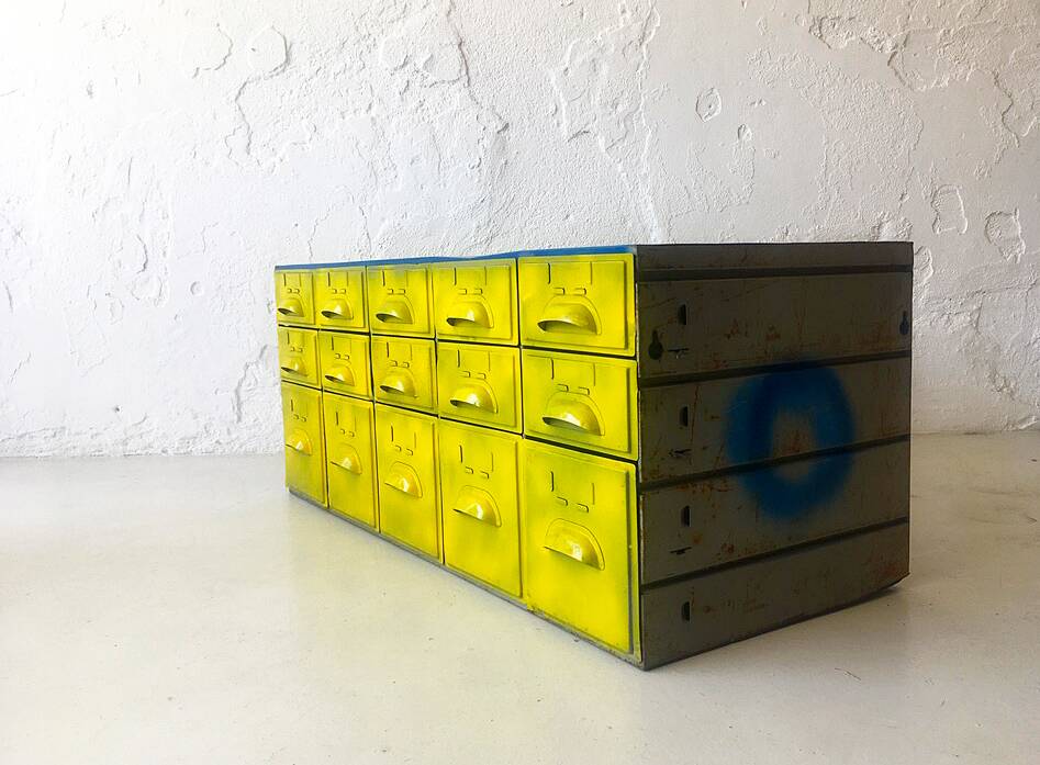 Set of vintage industrial metal drawers