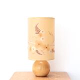 Wooden lamp, herbarium-style lampshade, 70s