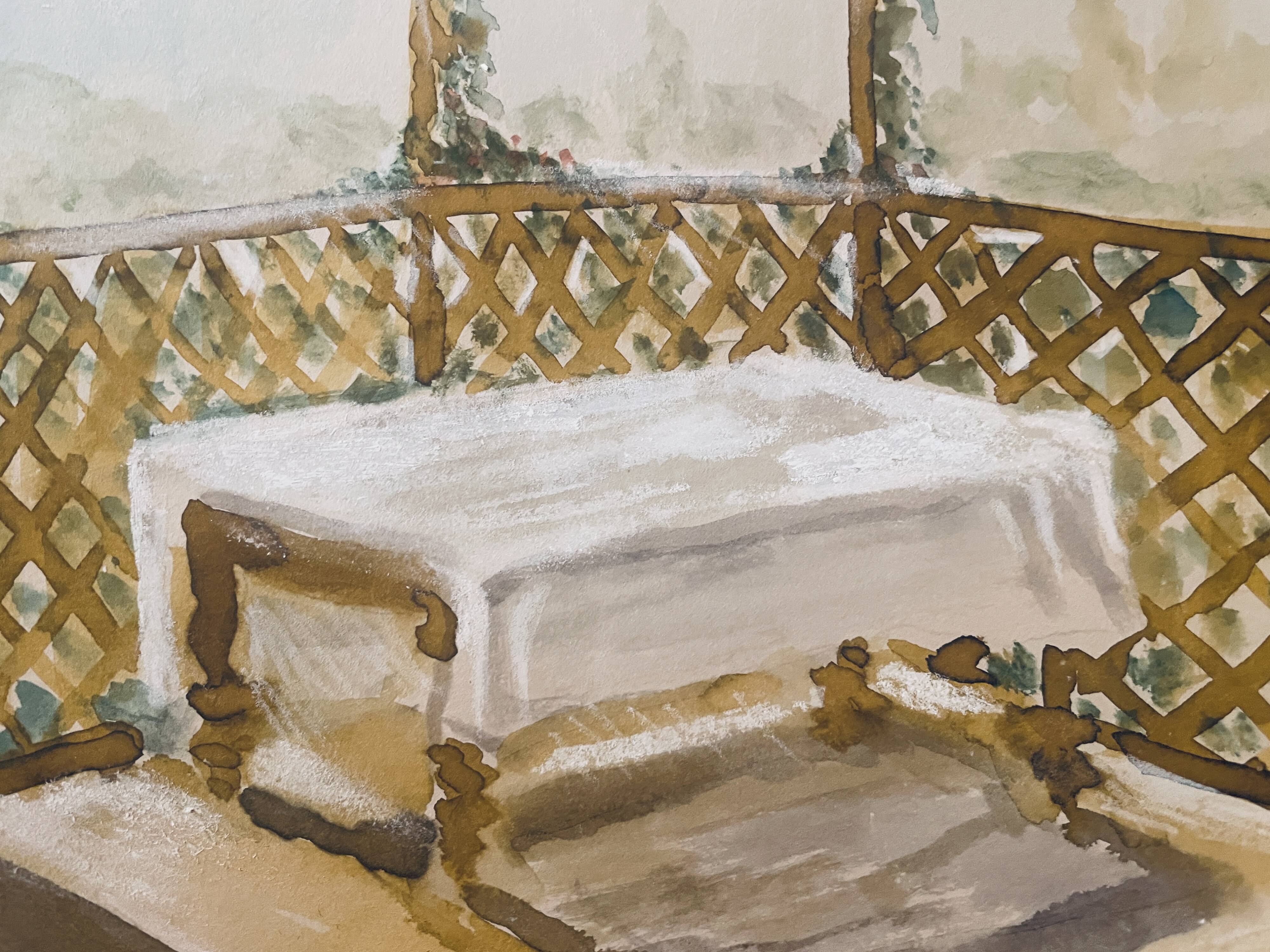 Signed watercolour painting "Provençal table under the arbor"