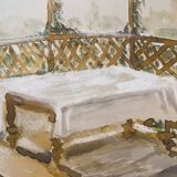 Signed watercolour painting "Provençal table under the arbor"