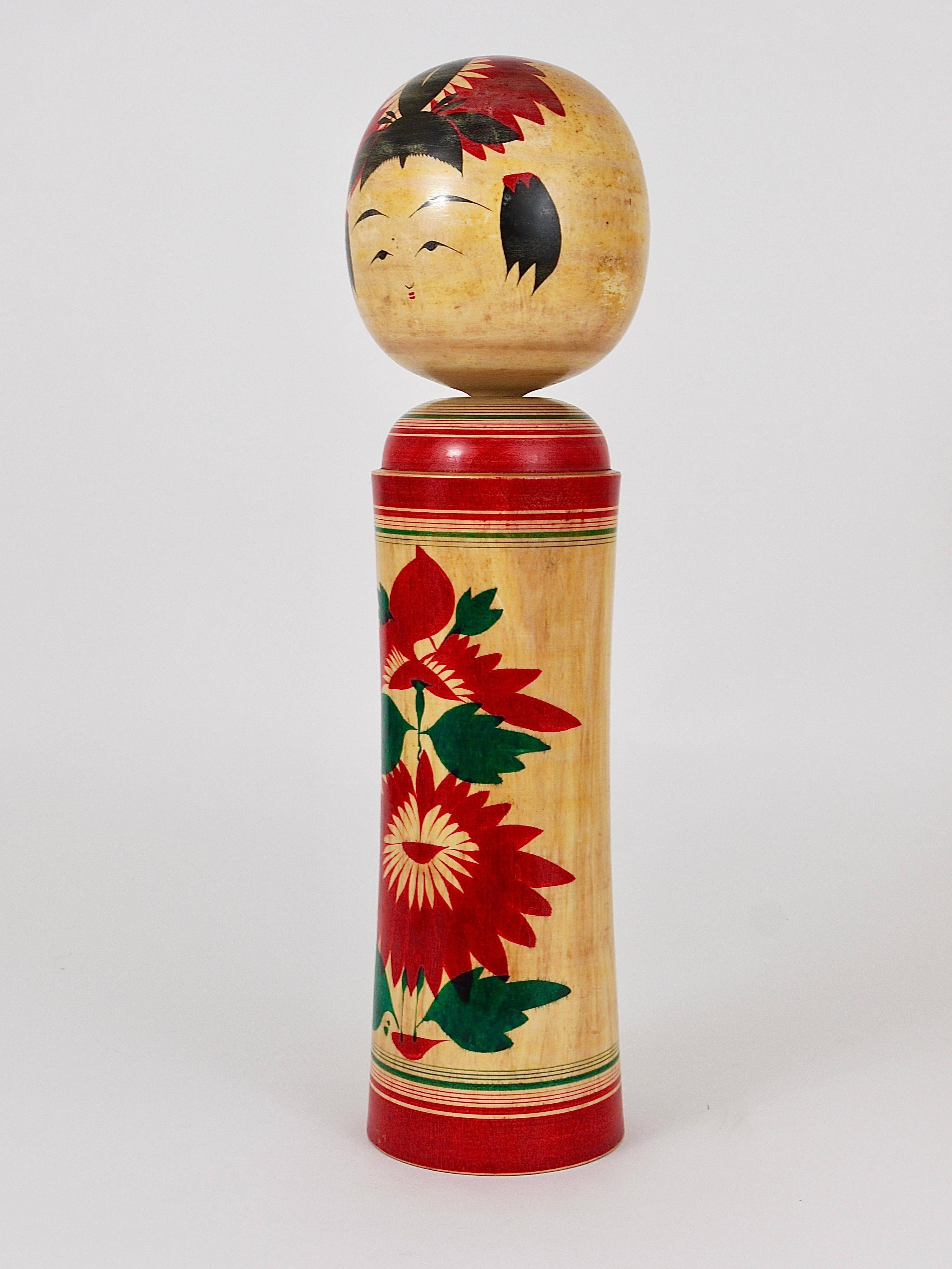 Decorative Kokeshi doll sculpture from Naruko, northern Japan, hand-painted.