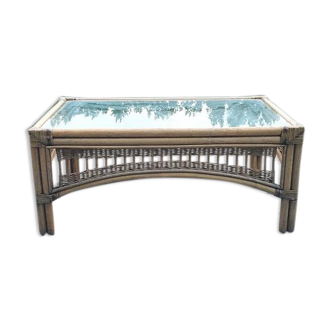 Rattan and glass coffee table