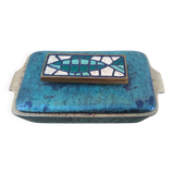 Boîte vintage judaïque Bayagi Israël en laiton émaillé et mosaïque décor poisson