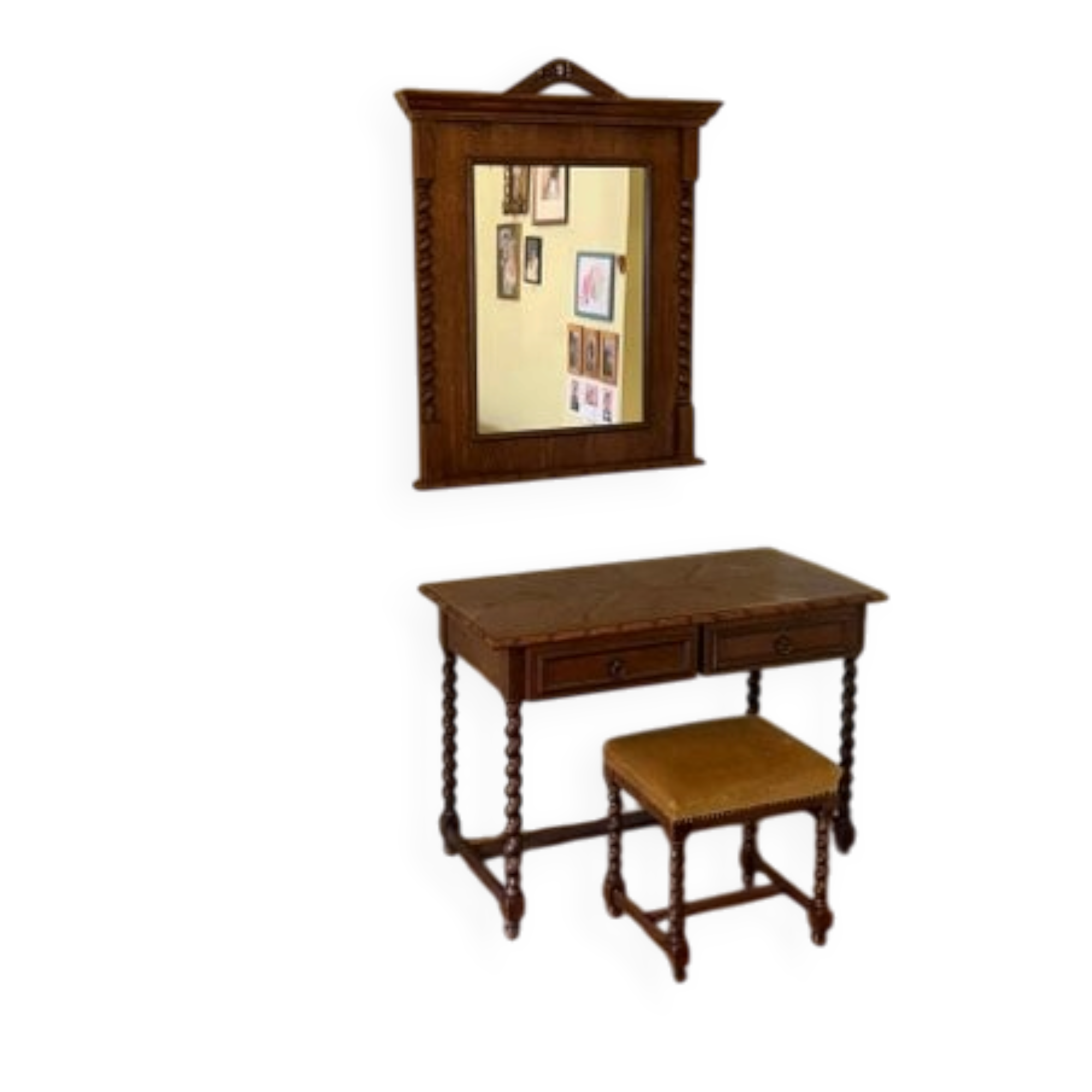 Spanish Style Oak Colonial Dressing Set, Set of 3