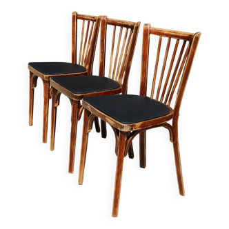 3 chaises baumann n°12 skaï noir hêtre foncé