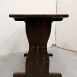 Solid pine table, brutalist style, removable - 70s