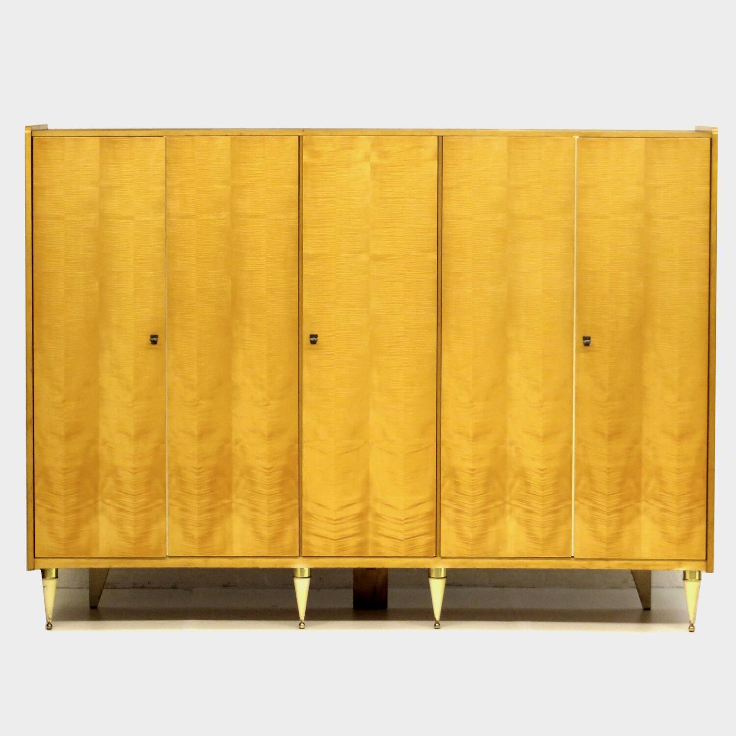 Large vintage mid century modern 5-door wardrobe in flamed maple, 1960s