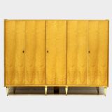 Large vintage mid century modern 5-door wardrobe in flamed maple, 1960s