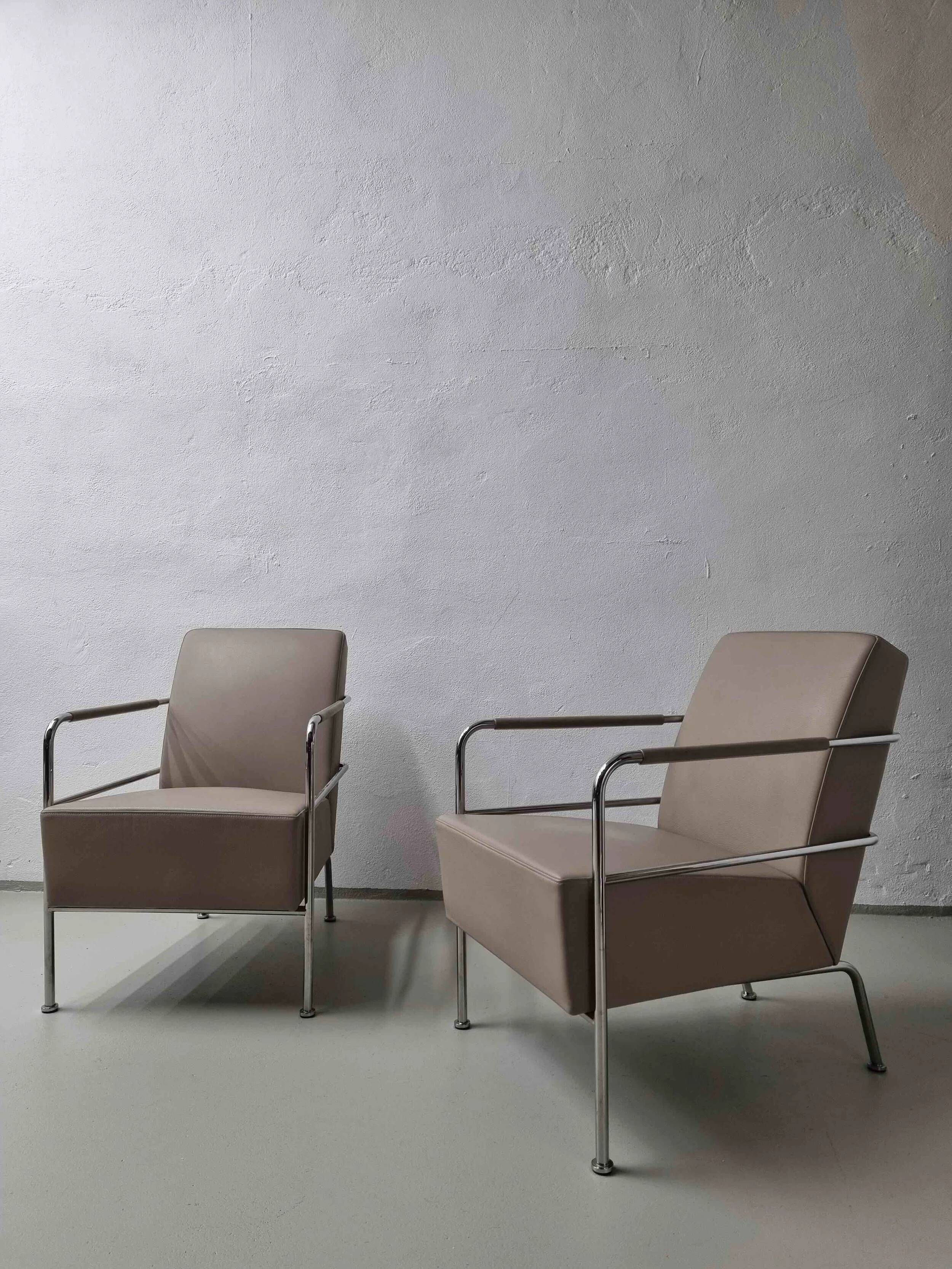 2 vintage nude leather "Cinema" easy chairs by Gunilla Allard for Lammhults | 1990s