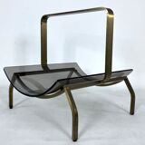 Fontana Arte, Mid-Century brass and curved glass magazine holder. Italy 1960s