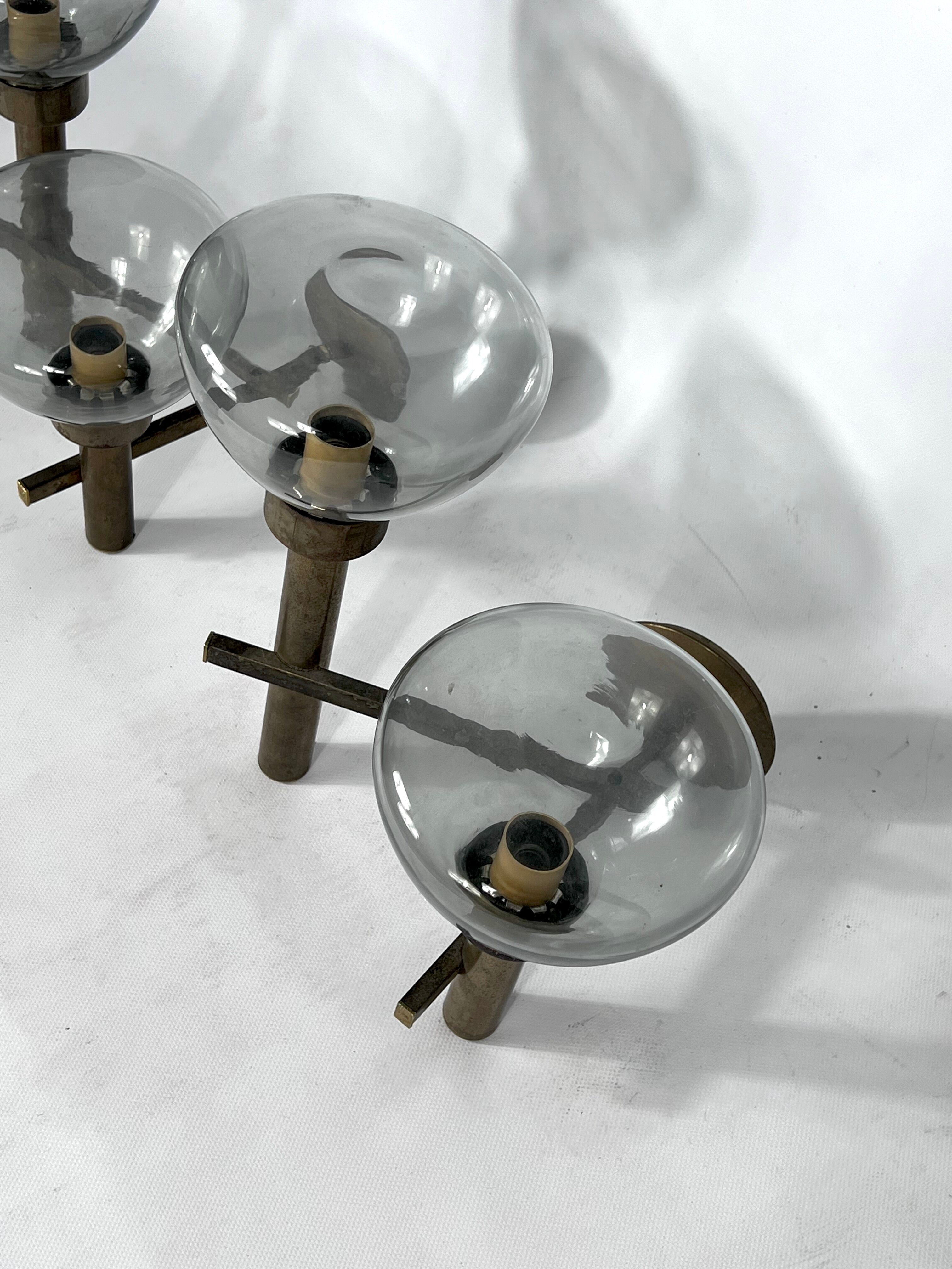 Pair of brass and glass sconces by Sciolari. Italian modern from 70s